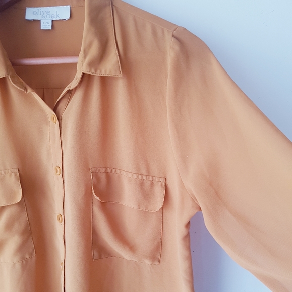 OLIVE & OAK Yellow Collar Neck Front Button Sheer Blouse Top - Picture 3 of 9